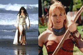 Lucy Lawless as Xena: Warrior Princess and Renee O'Connor as Gabrielle, Amazon Princess.
