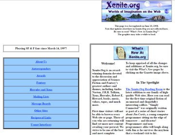 What Xenite.Org looked like in 1998. The domain was a little over a year old. This screen capture from Archive.Org does not quite get the dimensions right.